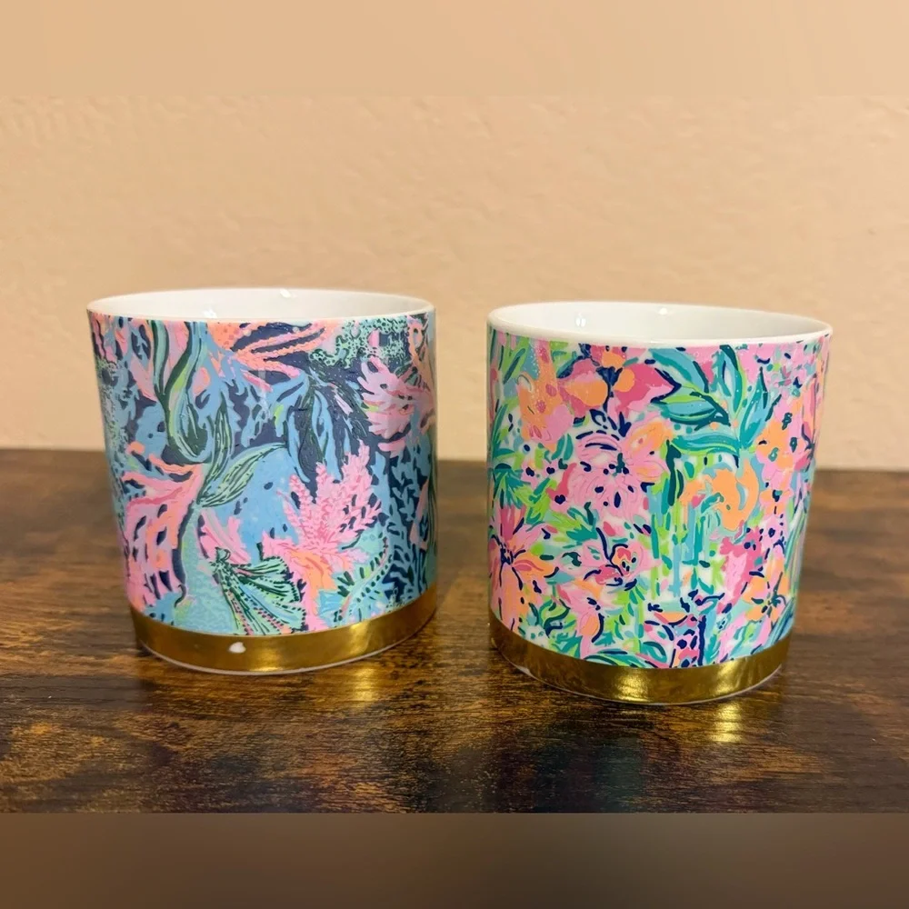 Lilly Pulitzer Colorful Floral Mugs with Gold Accents - Picture 1 of 8